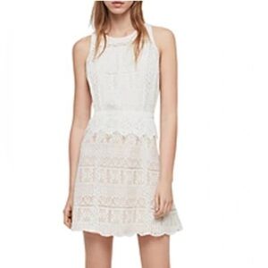 AllSaints Melia Peplum Lace Dress in Oyster White Cream Size 4